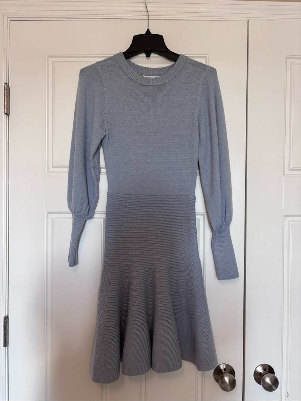 NWT She + Sky Pale Blue Ribbed Long-Sleeve Fit & Flare Dress